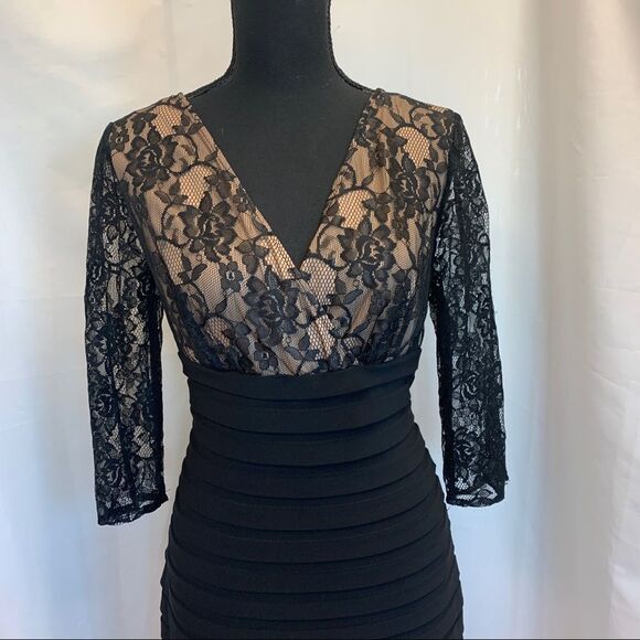 Adrianna Papell Lace Bodice Banded Sheath bodycon Dress Sz 8 Black - Picture 4 of 14